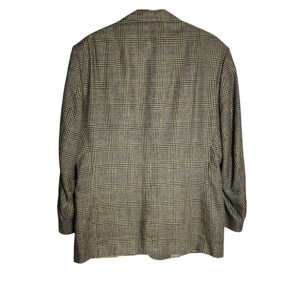 Allyn Saint George 100% Silk Blazer Jacket Mens 42R Tan Black Houndstooth Plaid - Picture 3 of 15